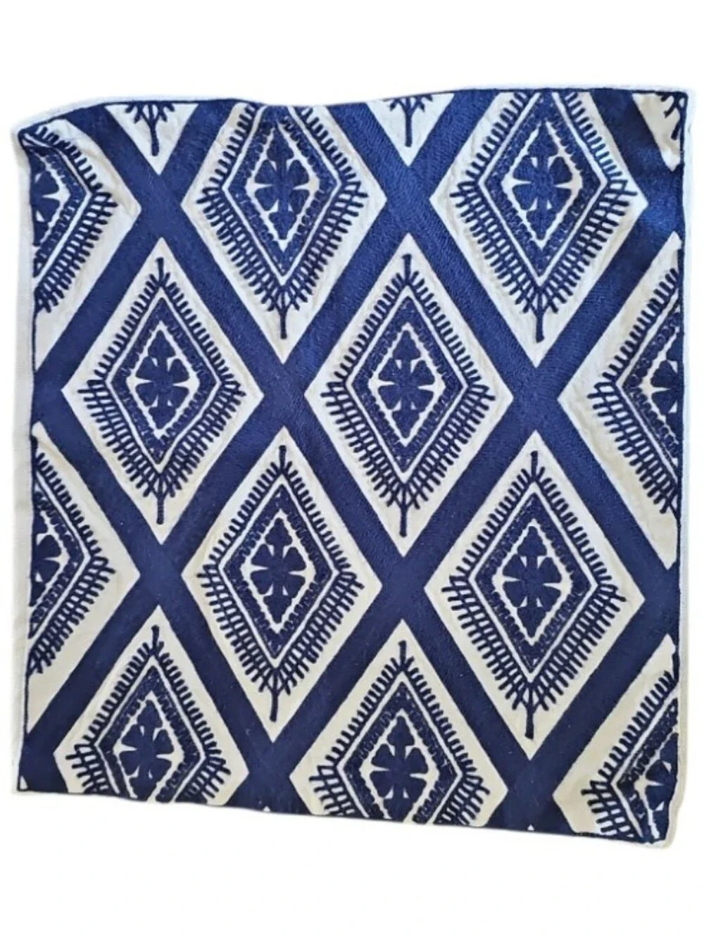 Slow Cow Organic Cotton Pillow Covers Set of 2 Blue White Coastal Boho 17x17